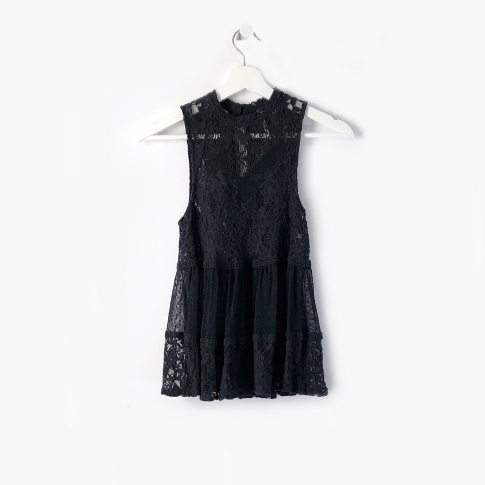 Free People Lady Bird Sheer Lace Peplum Tank
